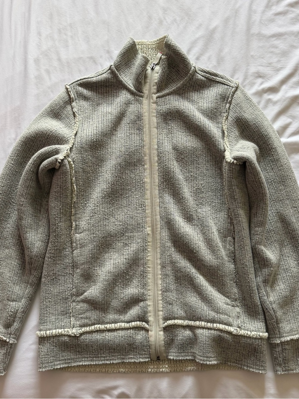 Dkny Men's Light Gray Teddy Zip-Up Jacket